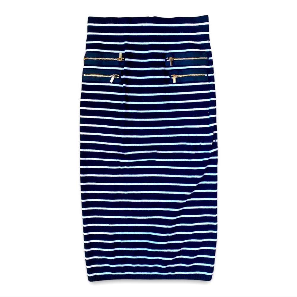 Cache Black & White Striped Pencil Skirt | S
